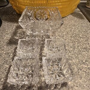 EAPG Pinwheel And Hobstar Square Footed Compote Candy Dish with 4 Small Dishes